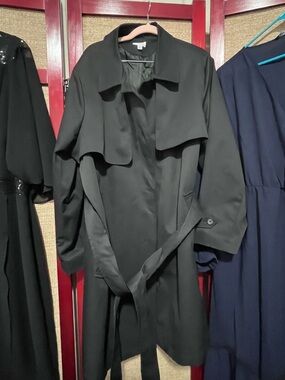 Time and Tru Black Trench Coat with Belt